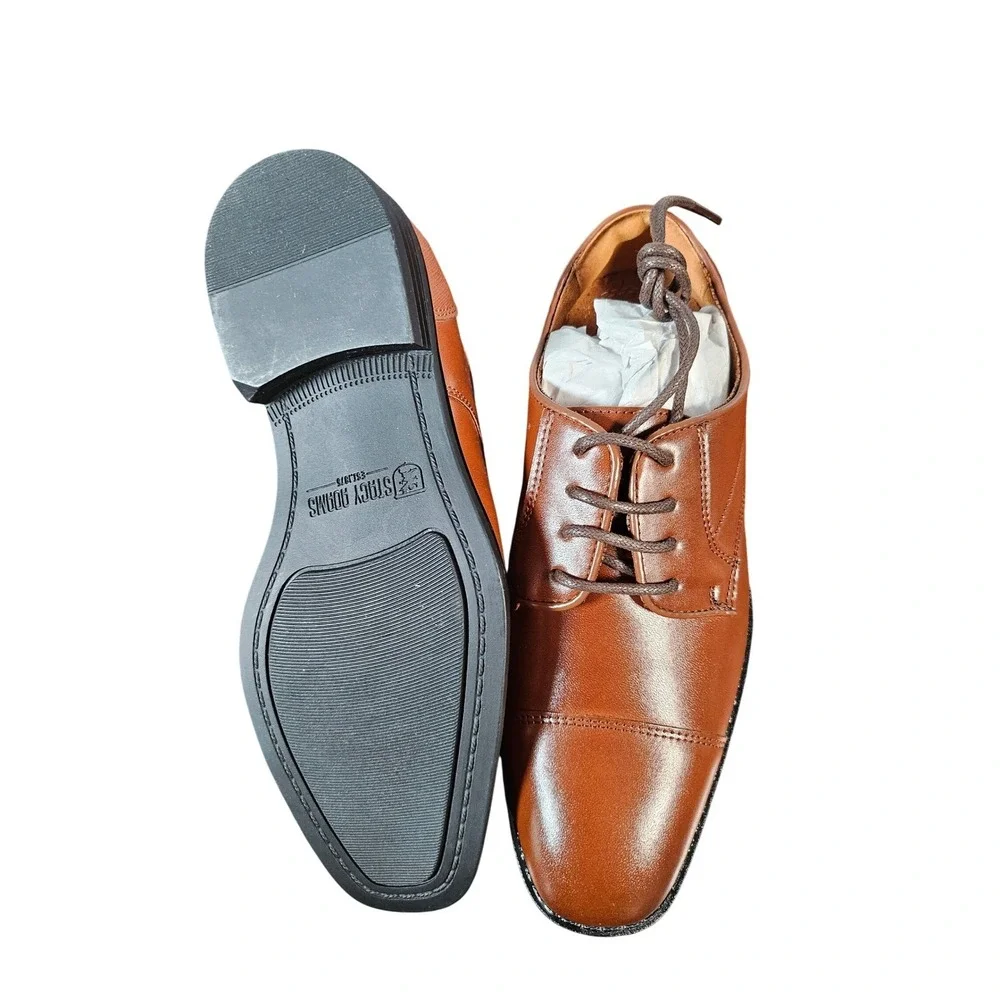 Stacy Adams Kallum Boys Cognac Cap Toe Oxford Dress Shoes 43439 Size 1.5 M